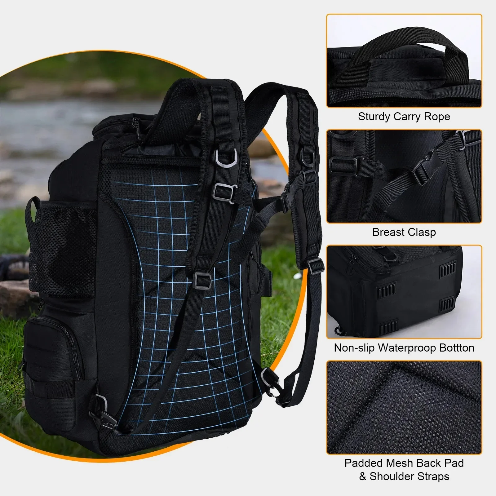 Fishing Bag 900D Waterproof Oxford Cloth Thermal Insulation Design Outdoor Camping Hiking Backpack with Rod Holders