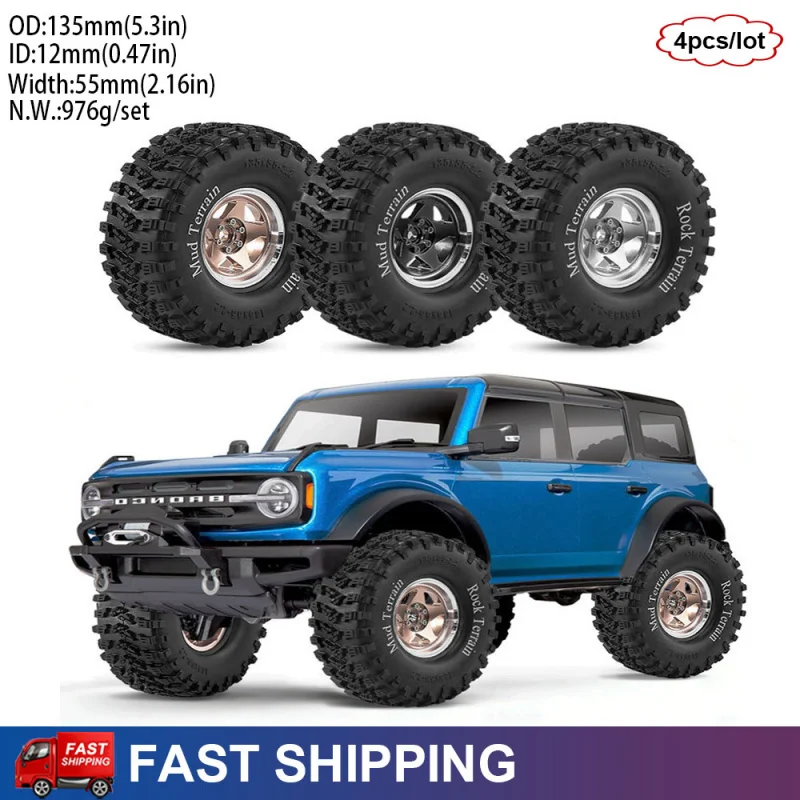 

4PCS 2.2" Metal Beadlock Wheels and Tires for 1/8 RC Crawler Car Traxxas TRX4 SCX10 H8H Crossrc YK Upgrade Parts