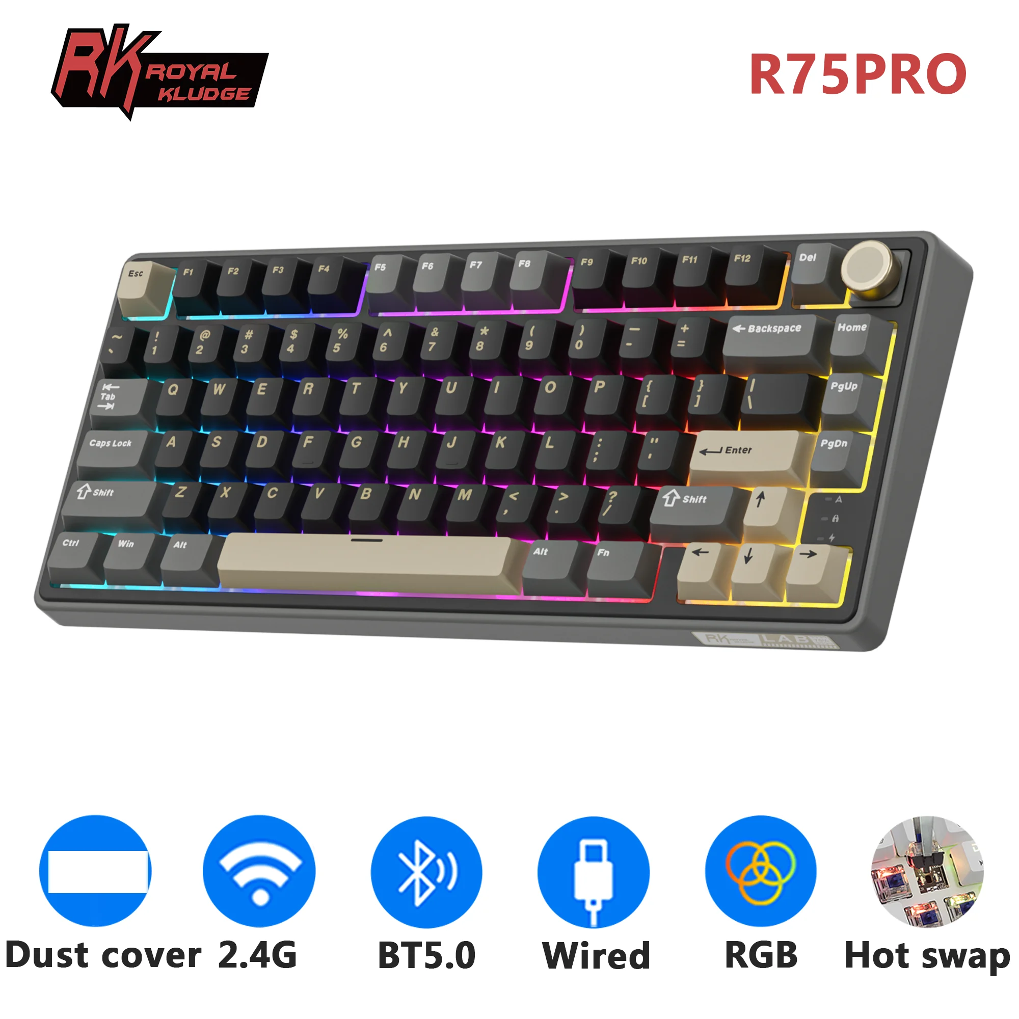 RK Royal Kludge R75PRO Bluetooth Wireless Mechanical Keyboard 80% 80 Keys RGB Backlit Hot-swappable Gamer Keyboard PBT Keycaps