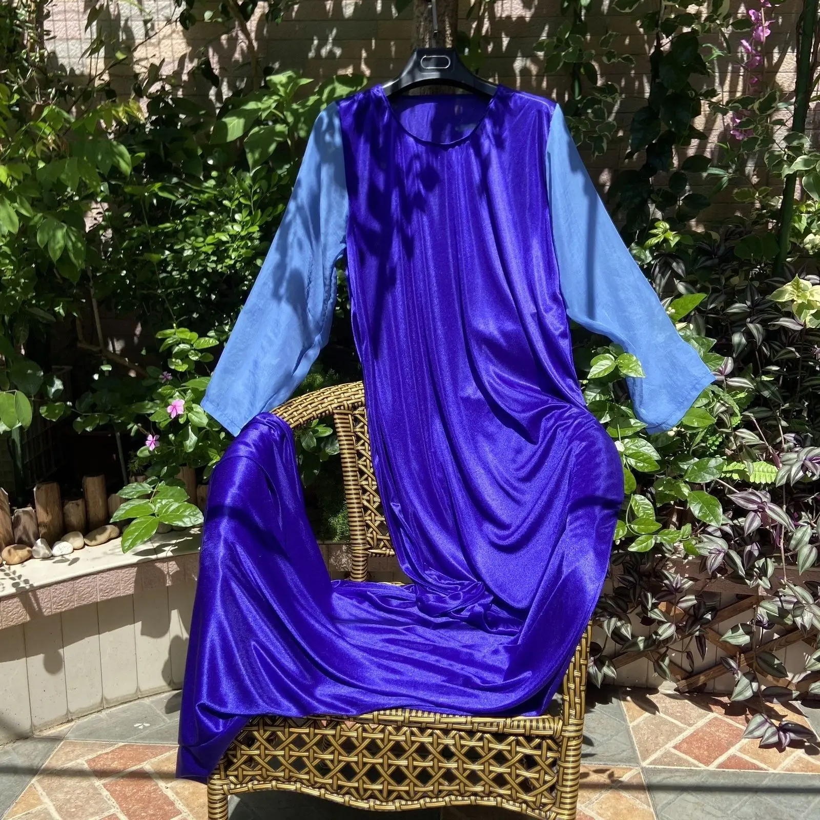 Robe en Satin brillant à manches longues pour femmes, Maxi, ample, grande taille, pyjama de couchage