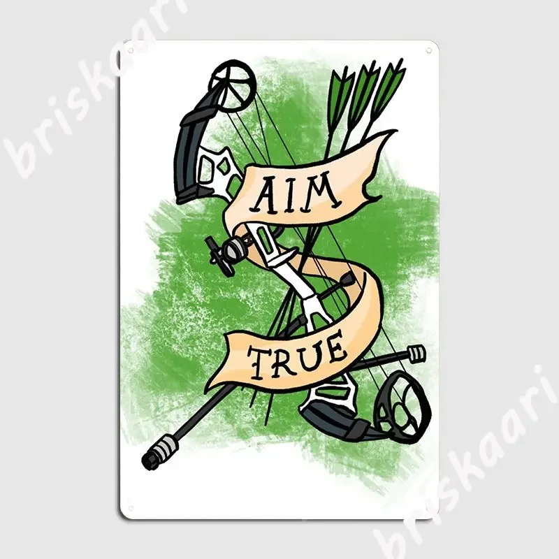 Aim True Archery Compound Bow Traditional Tattoo Flash Metal Sign Club Bar Designing Wall Decor Tin Sign Poster
