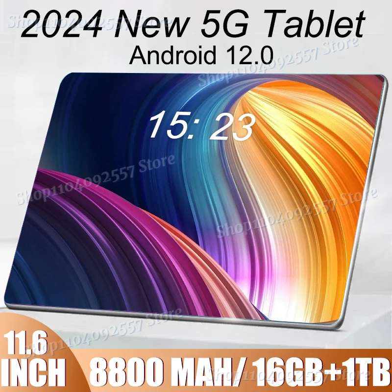 

2024 5G Tablet P70 Android 12.0 Brand 11.6 inch 16GB RAM 1TB ROM Tablet 16MP 32MP 8800mAh 10Core WIFI Bluetooth Network Tablet