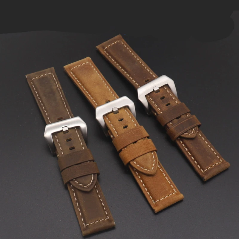 Suitable for Peinahai Watch Band Needle clasp Leather Men PAM111 441 Crazy Horse Leather Watch Band 20 | 22 | 24 | 26mm