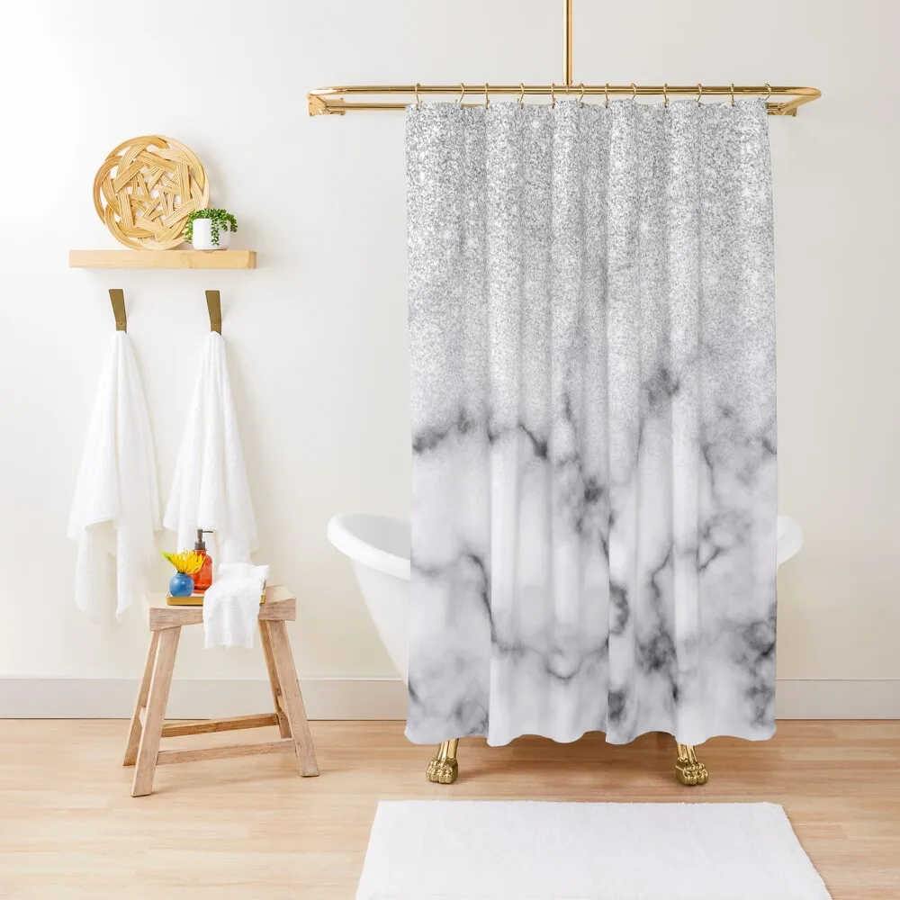

Glamorous Silver White Glitter Marble Gradient Shower Curtain Shower For Bathroom For Bathrooms With Beautiful Designs Curtain