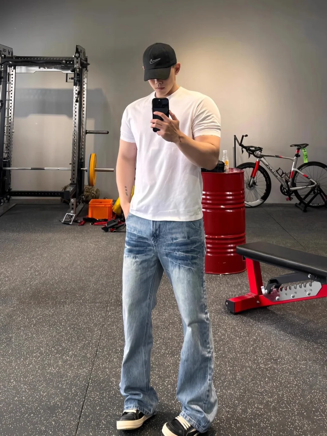 

Blue Lightning Pattern Straight Leg Men's Jeans American High Street Vibe Waed CleanFit Flared Knife Pants