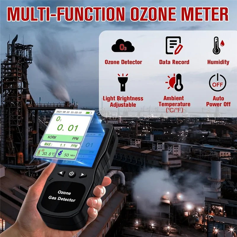 

A03F-Ozone Detector Ozone Meter Ozone Gas Detector Ozone Meter With Alarm,Temp & Humidity Tester US Plug