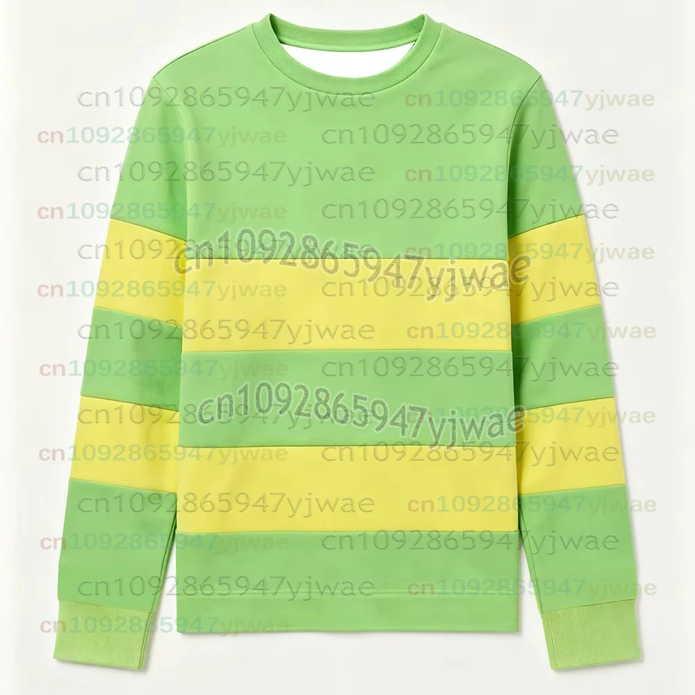 26 Deltarune Undertale Kris Cosplay Halloween Mode O-Ausschnitt Sweatshirt Herren Damen Kinder Kleidung Grün Gelb Gestreifte Pullover – Detail 14