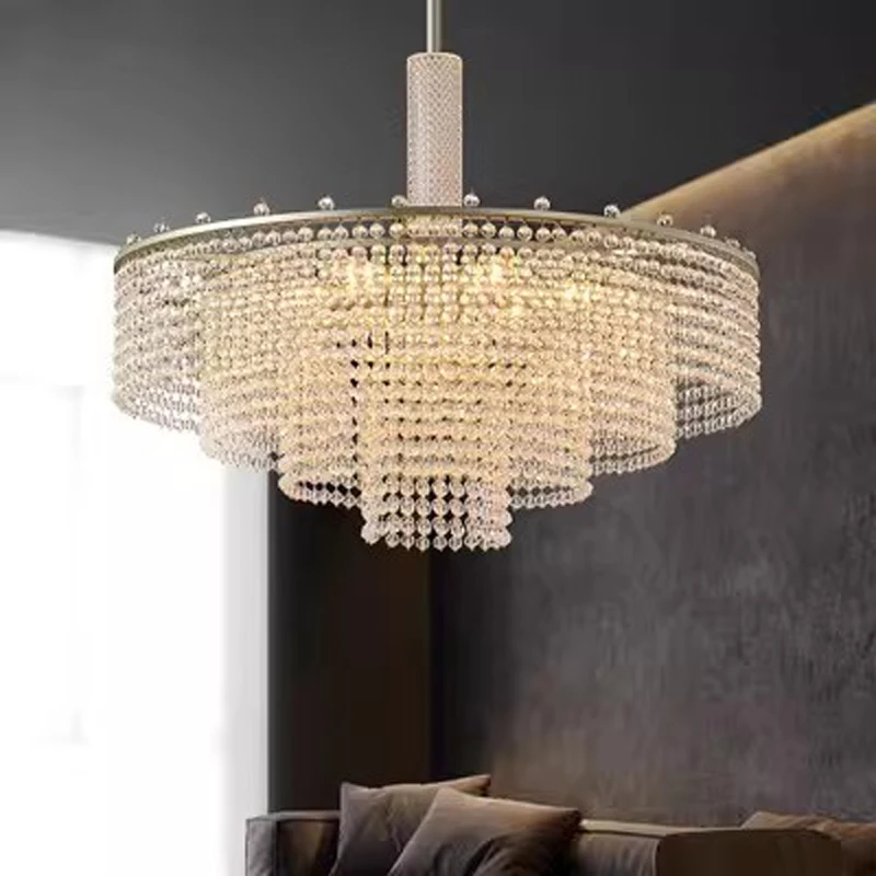 Round K9 Crystal Chandelier American Modern Luxury Pendant Chandelier Lights Fixture Living Dining Room Bedroom Lustres Lamparas