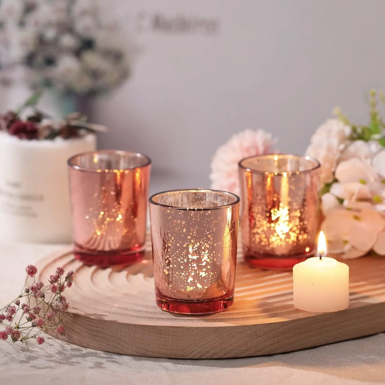 12 Stück Goldene Votivkerzenhalter, Gesprenkelte Glas-Teelichthalter für Hochzeiten, Partys, Hotels, Cafés, Bars, Geburtstage, Heimdekoration, Partygeschenk