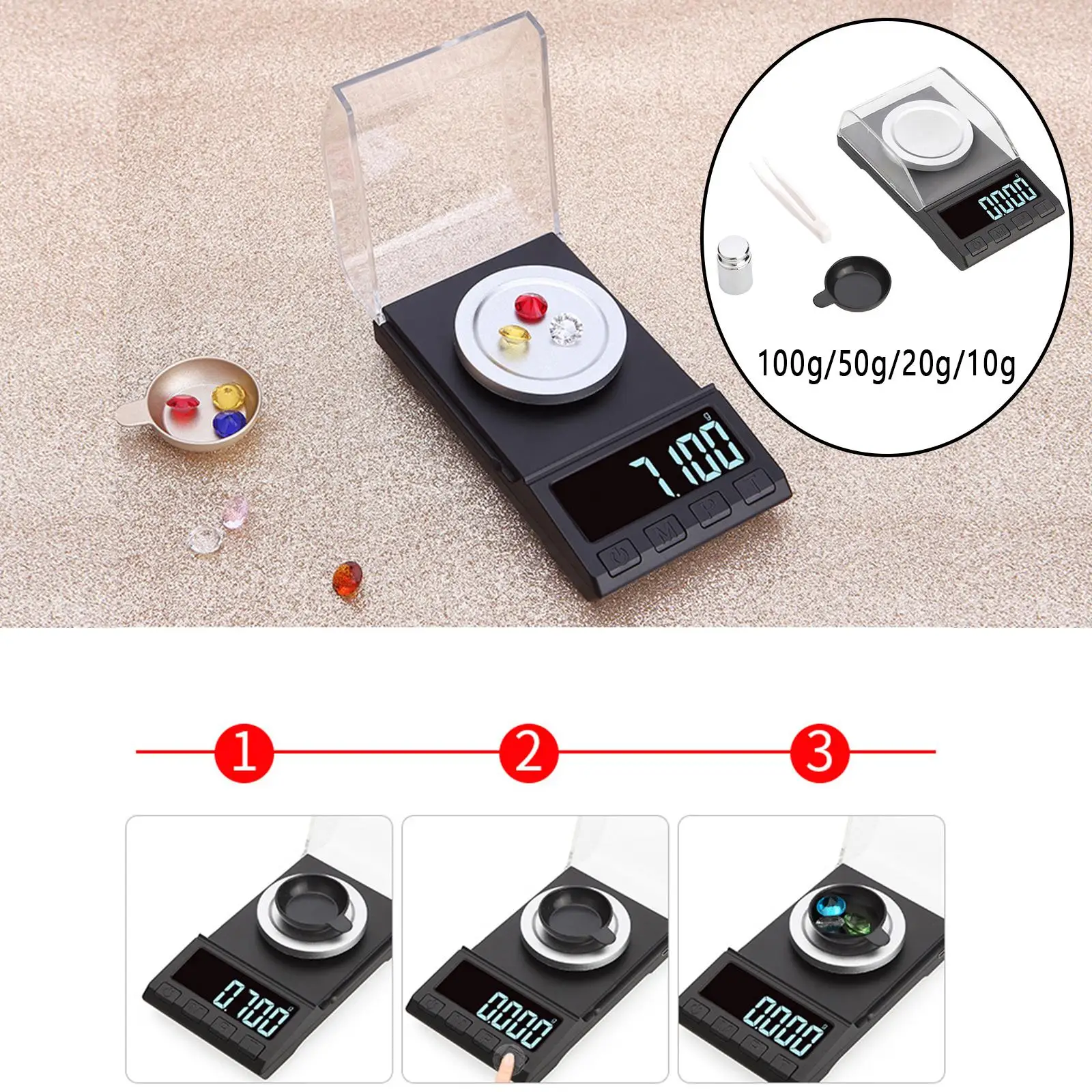 Professional Jewelry Weighing Scale 0.001g Digital Milligram Balance with Calibration Weight and Tweezers for Lab Gems and