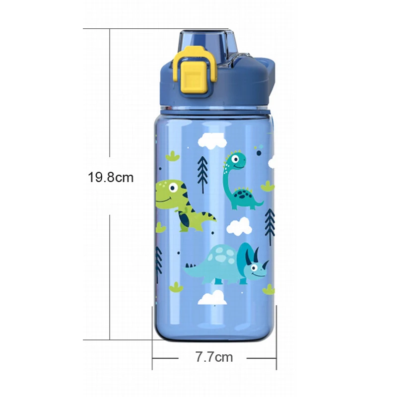 Botella de agua de animales de dibujos animados para niños de 600ML, taza con pajita, botella de agua anticaída portátil para estudiantes, hervidor de bebidas para niños pequeños