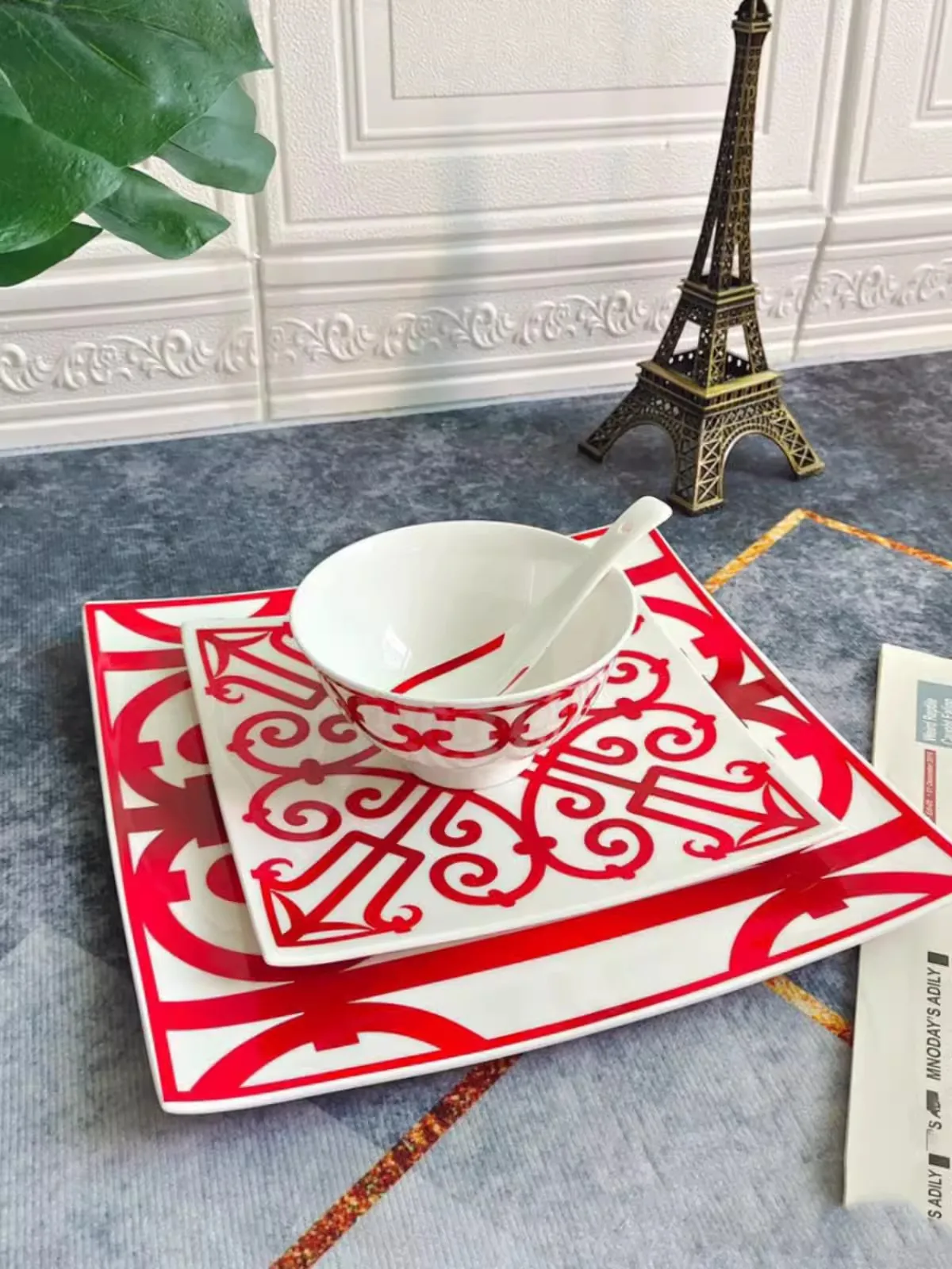 Creative Steak Square Tableware Set Western Dish Ceramic Dish Nordic Plate Sushi Desserts Tray Square Round Dinnerware Household