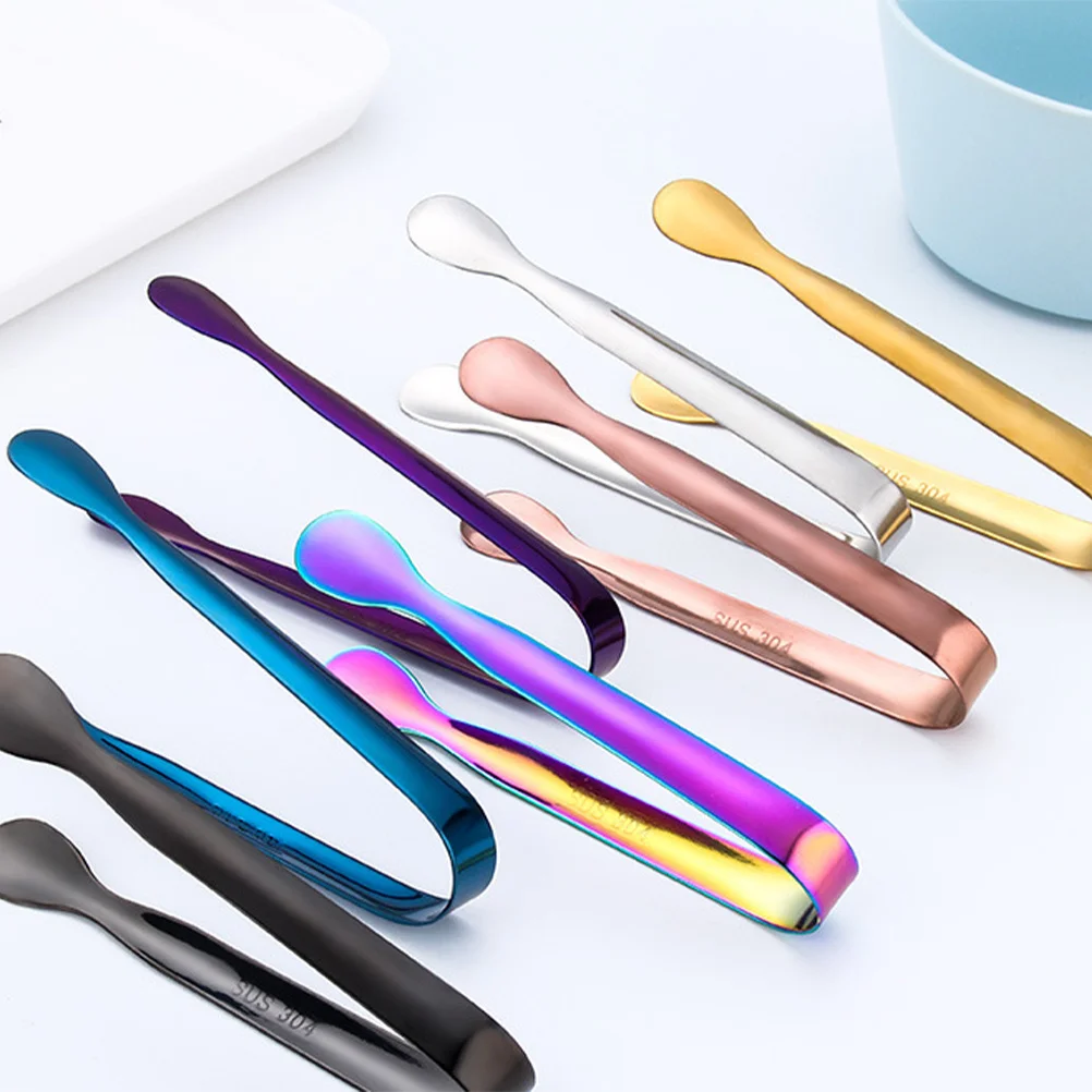 

7pcs Stainless Steel Ice Tongs Smooth Thickened Mini Serving Tongs For Sugar Cube Food Clips Kitchen Party Cafe Bar Home Use