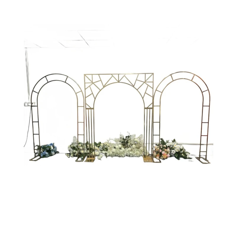

New wedding special-shaped combination props stage background decoration gold wrought iron screen wedding arch shelf arrangement