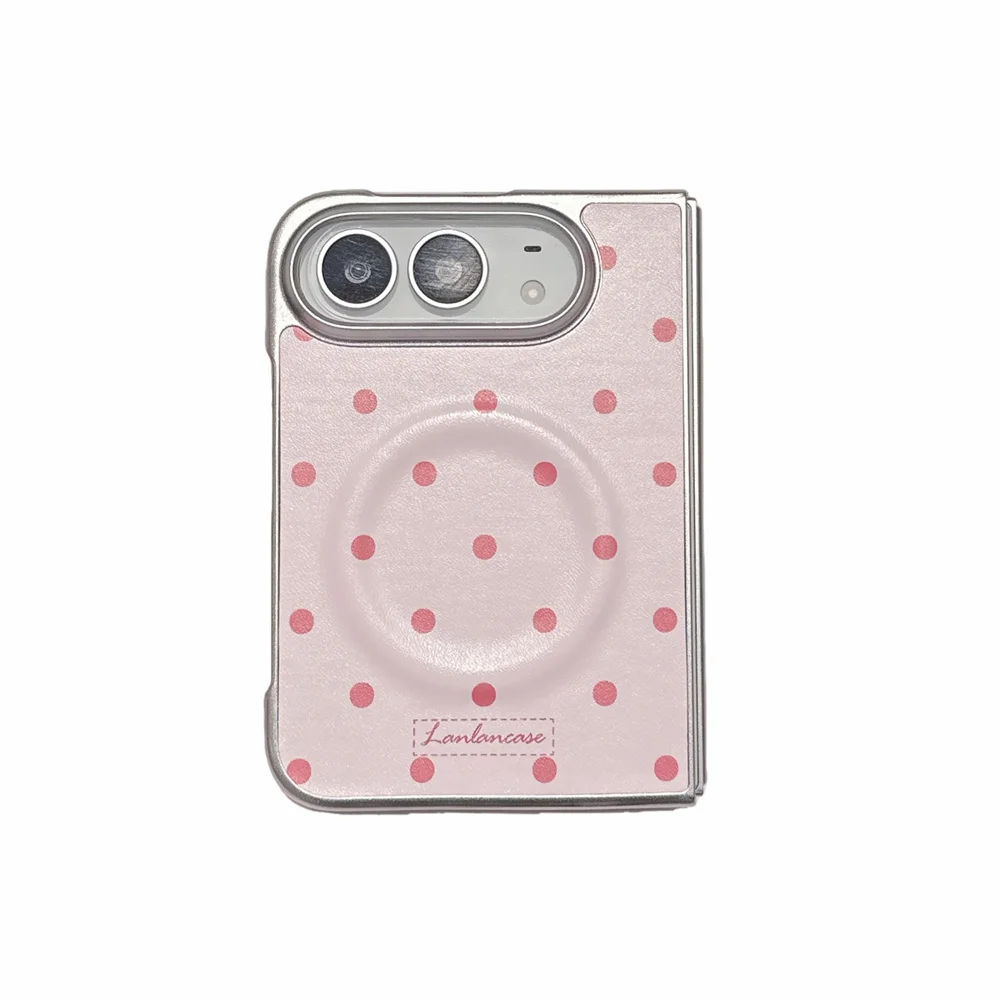 Fashion Korea Cartoon Cute Polka Dot Magnetic Phone Case For iPhone Duo Sweet Aesthetic PU Leather Hard Protective Phone Cover