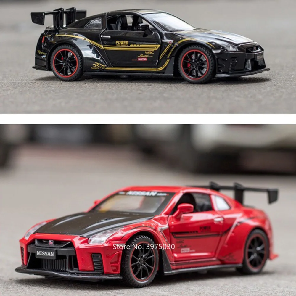 1/32 Skala Nissan GTR R35 Alloy Diecast Toy Car Models Light Music Wheel Pull Back Pojazd Samochody sportowe Chłopcy Dekoracja Prezenty