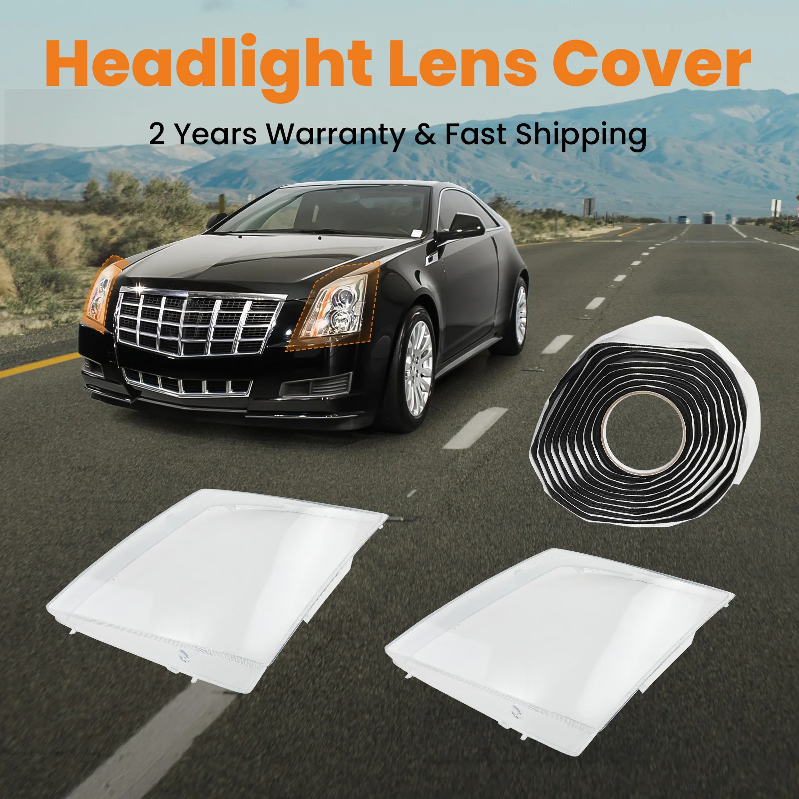 

2x High Quality Transparent Headlight Lens Cover + Sealant Glue for Cadillac CTS 2008 - 2013 48.00*31.00*21.00