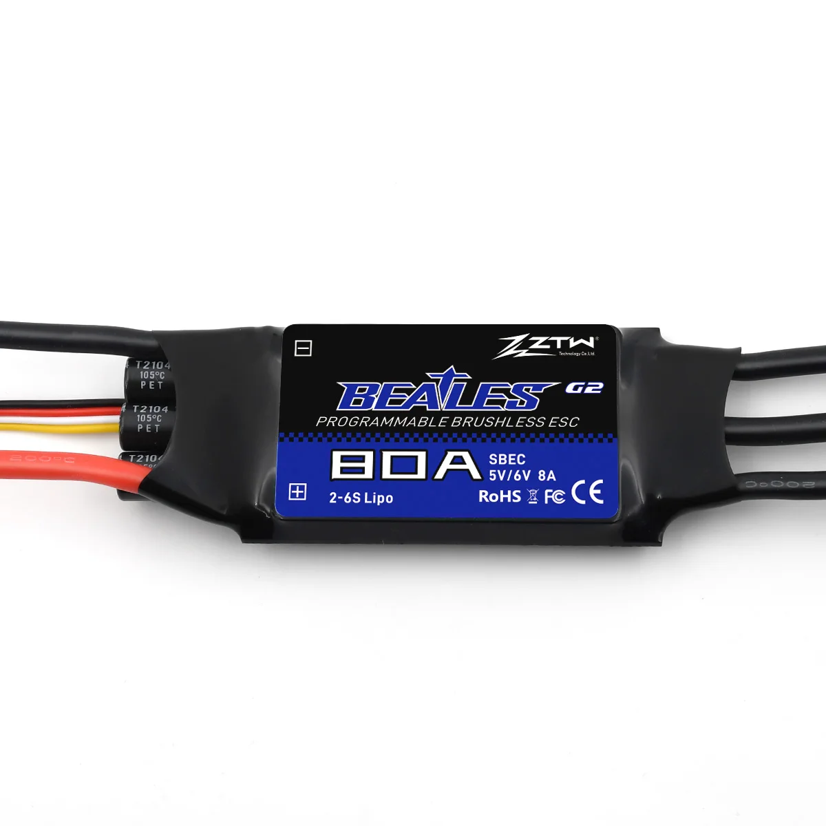 ZTW 32-Bit Brushless ESC Beatles G2 20A/30A/40A/50A/60A/80A/100A 2-6S SBEC 5V/6V 8A Speed Controller For RC Airplane Fixed-wing