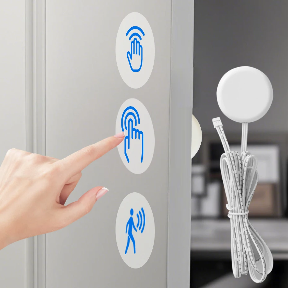 12V-24V Led Cabinet Light Sensor Switch/Dual Door Detection /Penetrable Wood Touch & PIR Motion for DIY Cabinet Lighting