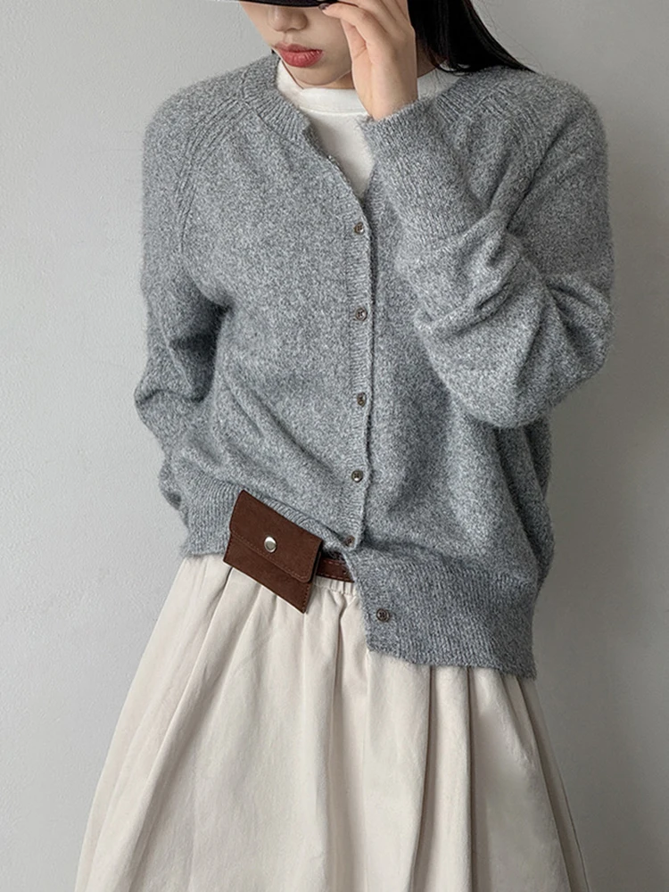 Coffee Big Size Thin Knitting Cardigan Sweater Round Neck Long Sleeve Women New Fashion Tide Spring Autumn