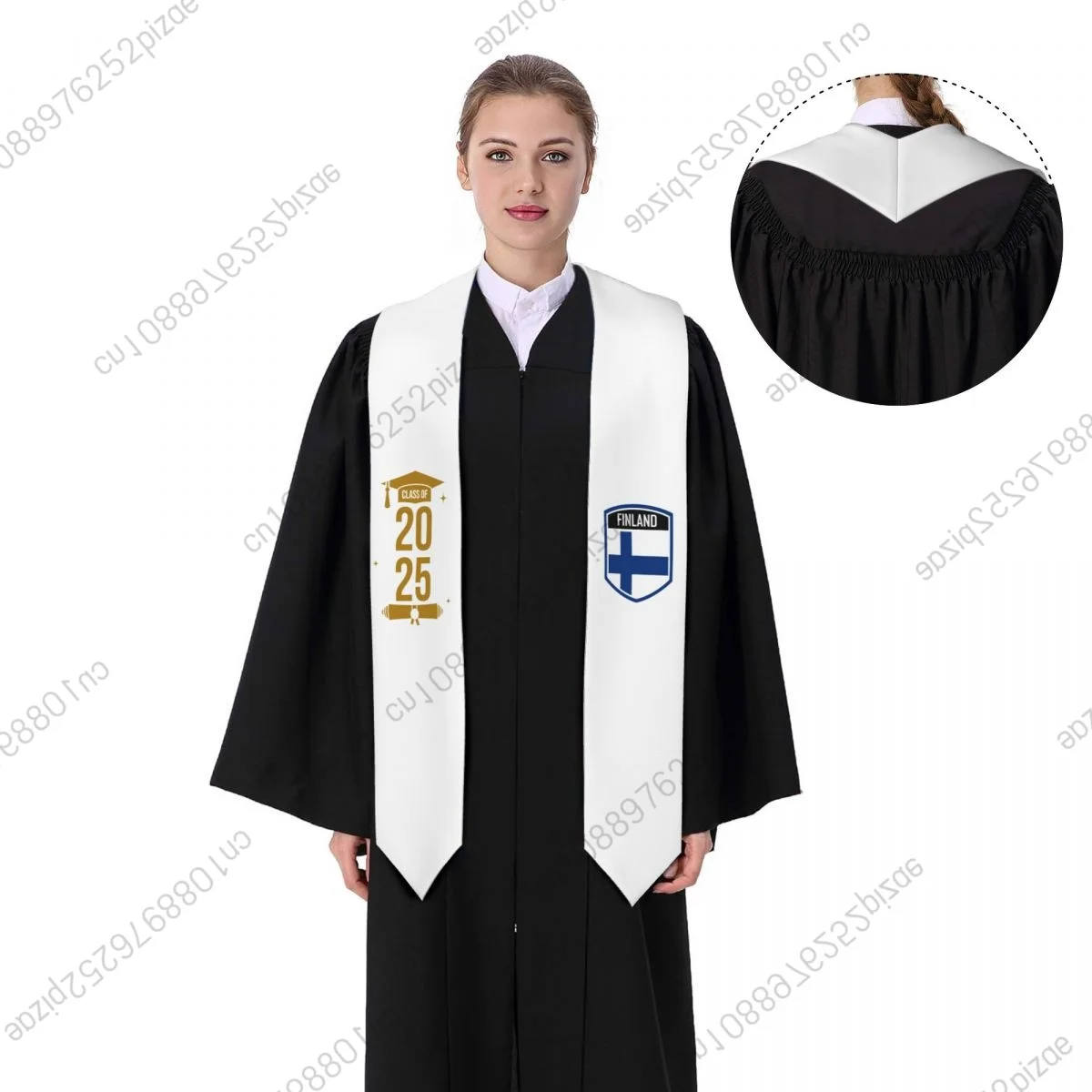 

New Finland Flag Class Of 2025 183*13CM Graduation Stole Sash Scarf For International Students Proud