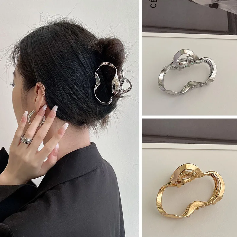 VANIKA ผู้หญิง Liquid ไม่สม่ำเสมอ Hairpins Punk สไตล์โลหะผมกรงเล็บหางม้า Claw คลิป Minimalist สไตล์คลิปผมสำหรับสาว Tiara