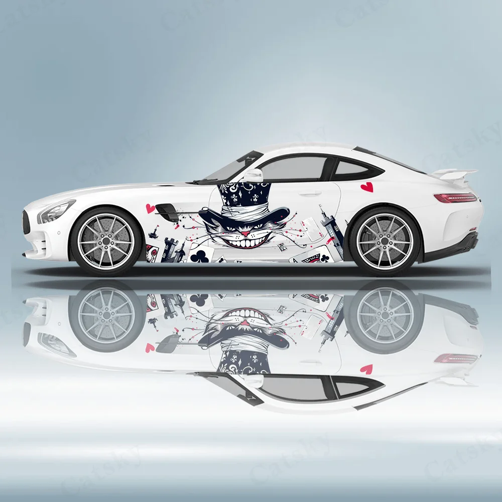 プレイポーカーマジック漫画猫車ビニールラップデカール自己粘着-pvc-ステッカートラック-suv-装飾自動車アクセサリーに適しています