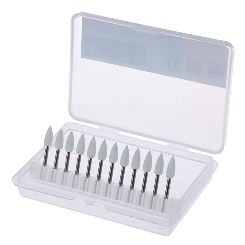 12pcs / Set Dental White Polishing Stones Flame Cone shape burs Arkansas Stone Bur Fit For High Speed Handpiece view 3