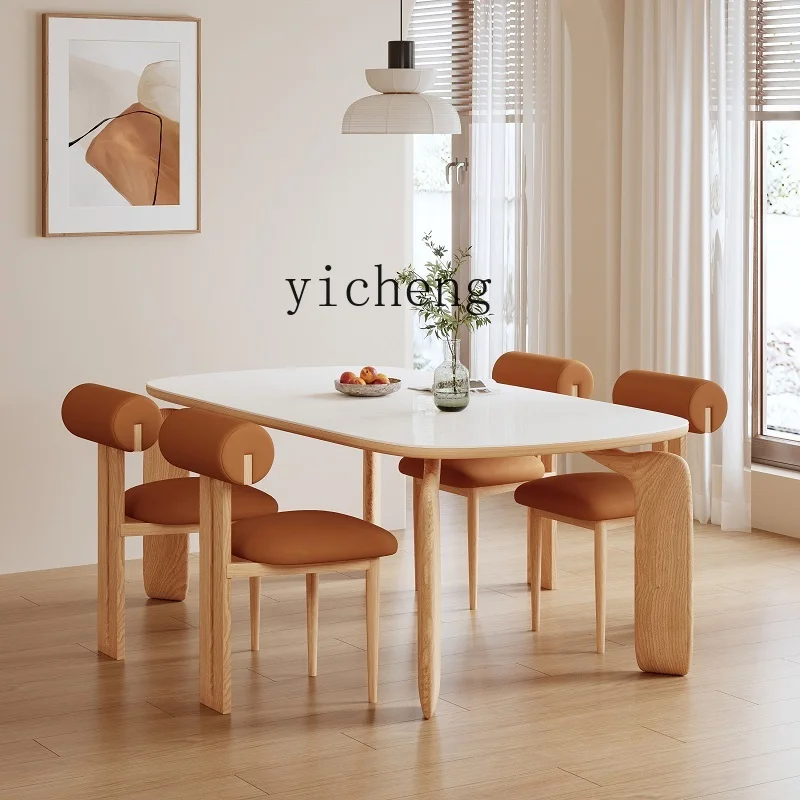 

ZC modern simple small apartment household slate solid wood rectangular dining table and chairs