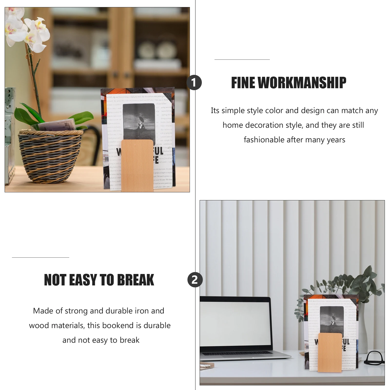 

Book Display Stand Wooden Bookend Bookends Holder for Home Decorative Student Retro