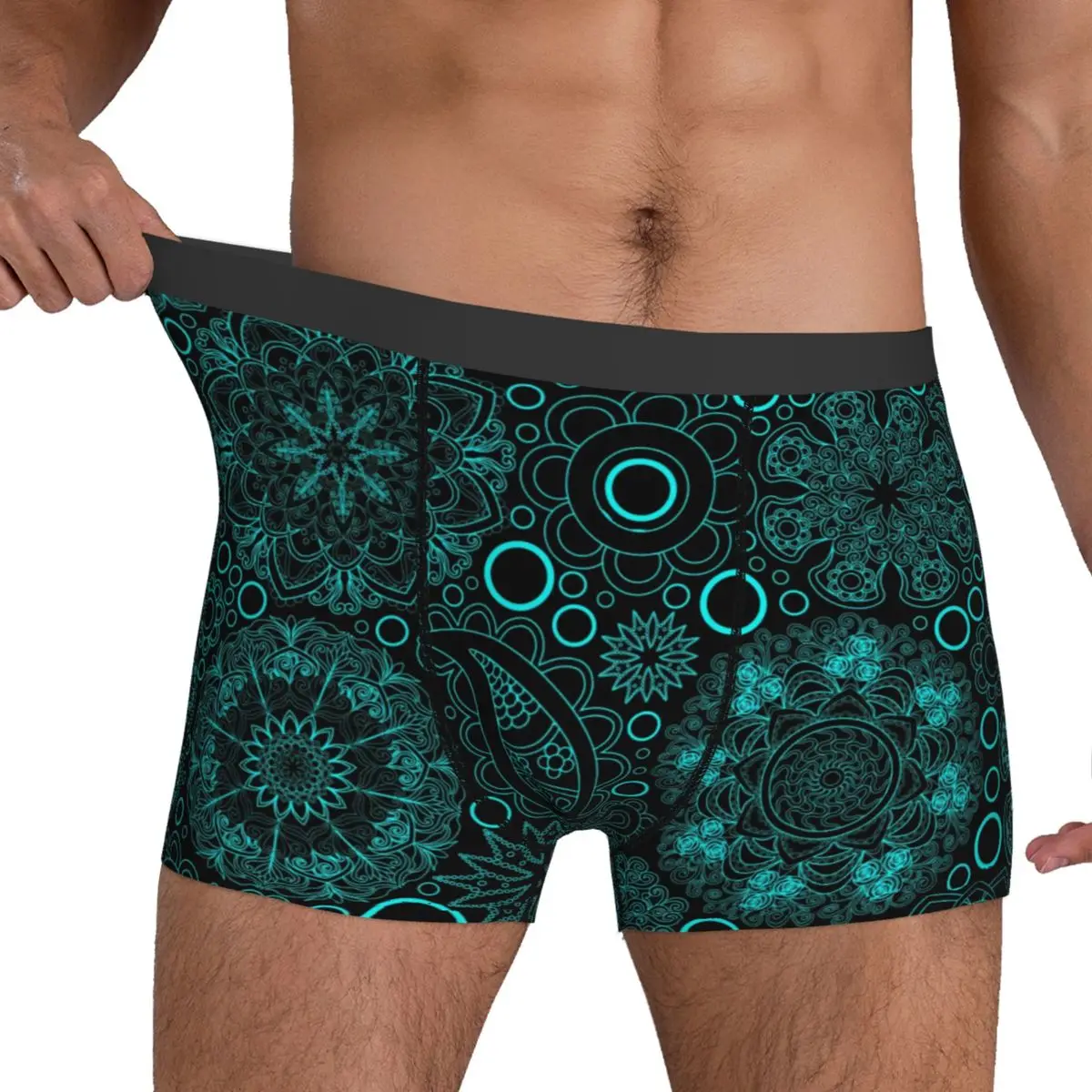 Boho Paisley Underwear Blue Mandala Men Panties Design Stretch Trunk Trenky Boxer Brief Plus Size