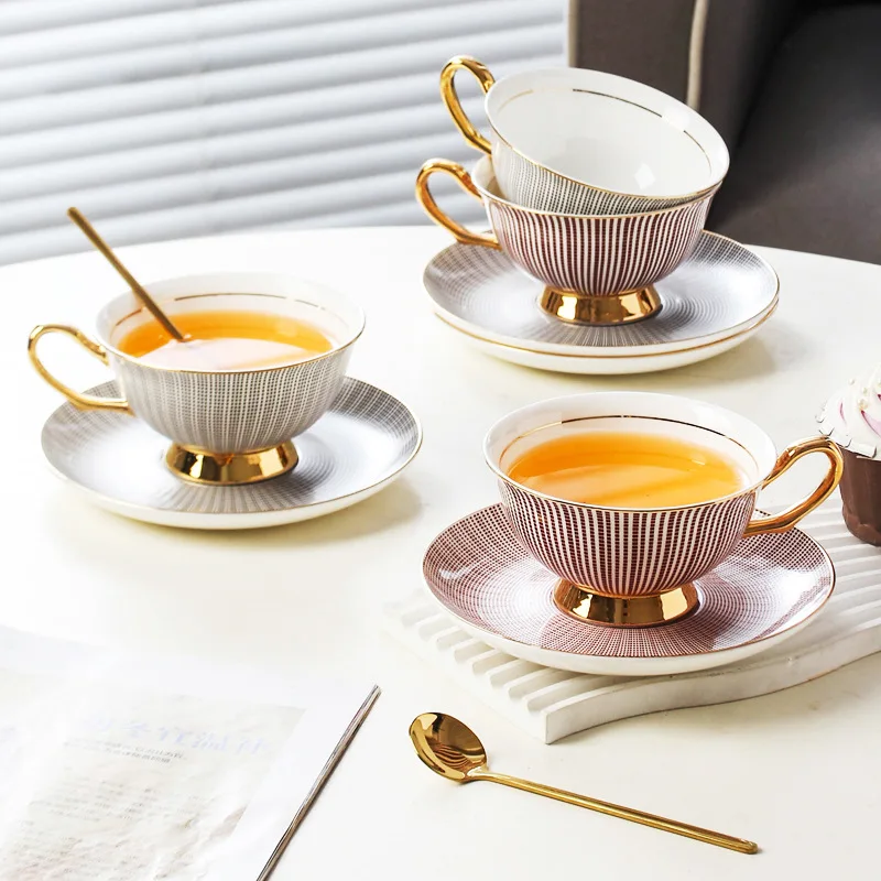 European-Style Striped Coffee Cups With Sophisticated Feel Luxury Afternoon Tea And French-Style Mug Minimalist Office Cup