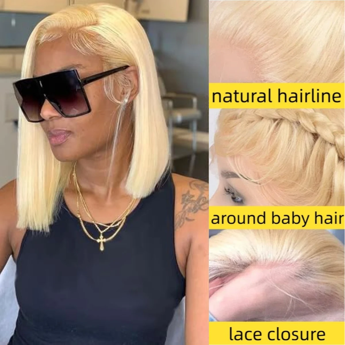 12 بوصة 613 شقراء بوب شعر مستعار 13x4 الدانتيل الشفاف الجبهة قصيرة مستقيم بوب خصلات الشعر المستعار الإنسان 200% الكثافة الشعر البشري