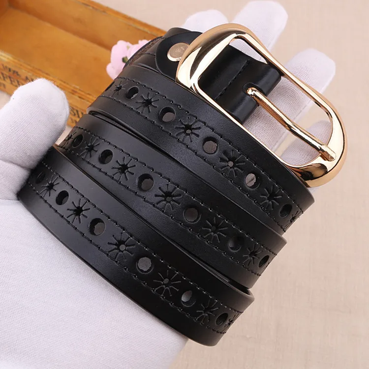 حزام رفيع مزخرف للطلاب على الطراز الكوري حزام جينز أنيق من جلد البقر الكوري حزام مجوف متعدد الاستخدامات