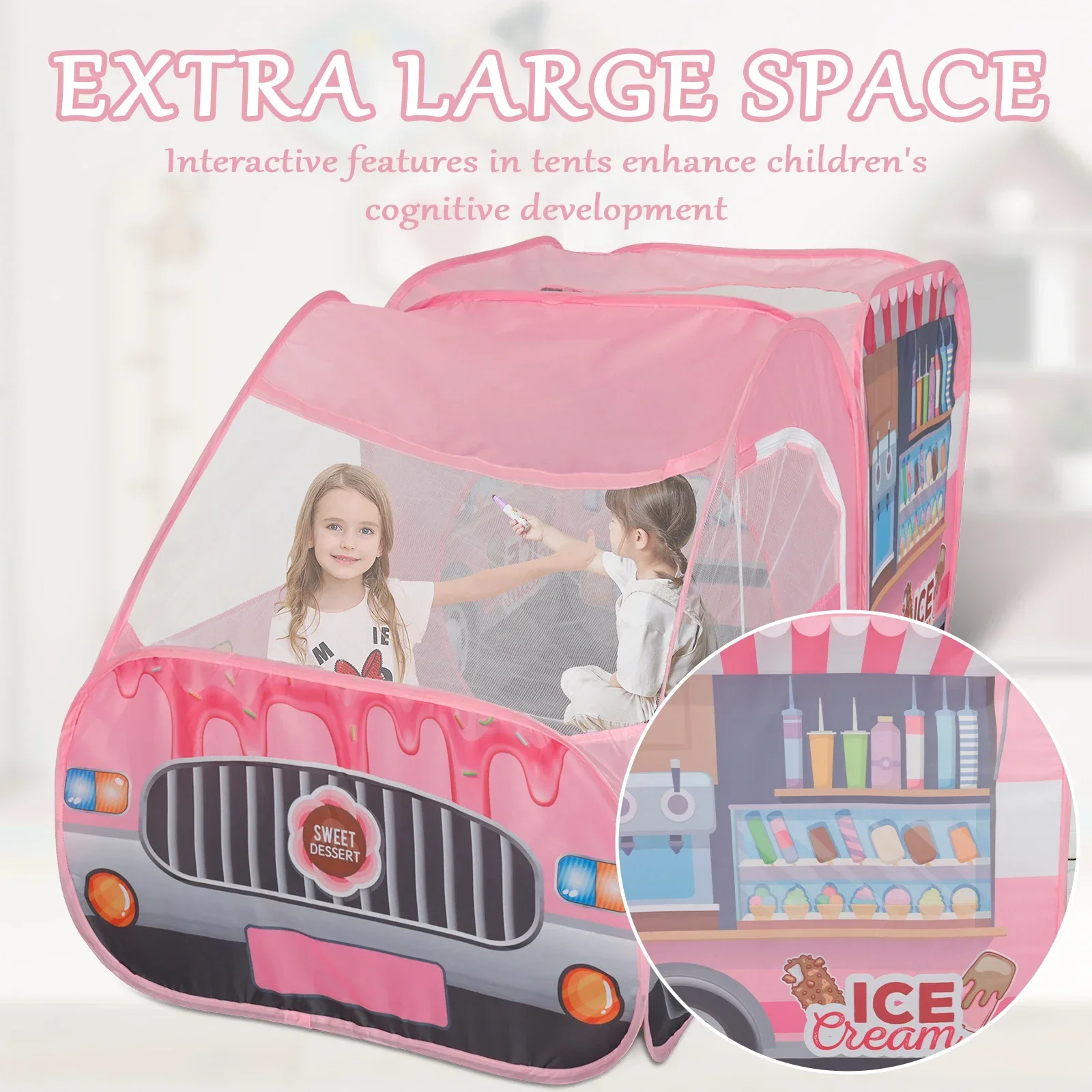 Tenda da gioco per camion da cibo per bambini con custodia, tende per auto da gelato per auto da polizia pop-up Tenda per bambini portatile Giocattolo pieghevole per giochi di ruolo