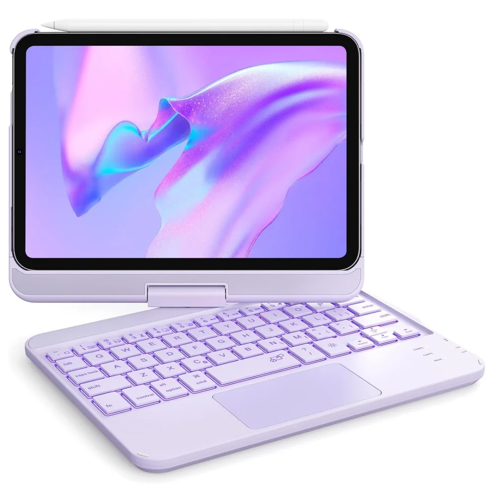 360 °   Funda con Teclado Mágico para iPad A17Pro Mini 7 2024 mini 6 A2568, Rotación de 360 Grados, 8.3 Pulgadas, Teclado Inalámbrico Retroiluminado