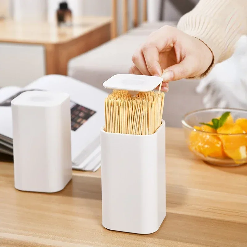 

Toothpick Box Cotton Swabs Holder Tooth Pick Automatic Dispenser Press Can Living Room Table Accessories Cotton Bud Container