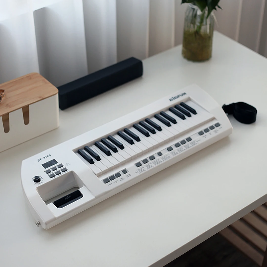 Cinta teclado de piano keytar mini 37 teclas instrumentos musicais sintetizador digital das crianças eletrônico controlador midi