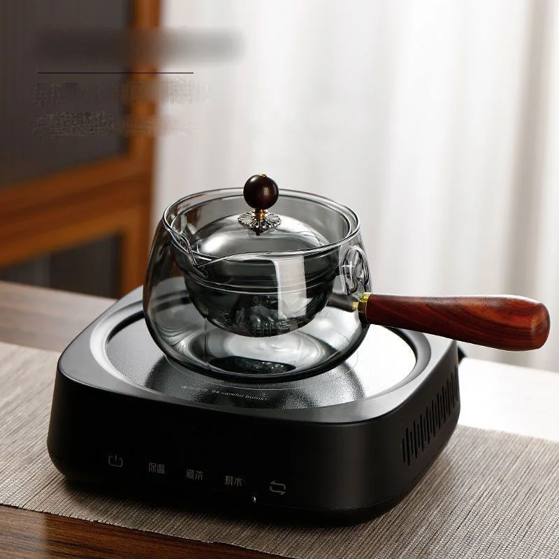 Portable Tea Set Glass Fine Tea Pot Office Home Open Fire Heating Wooden Handle 360 Degree Rotation Heat-resisting Teapot ZD122