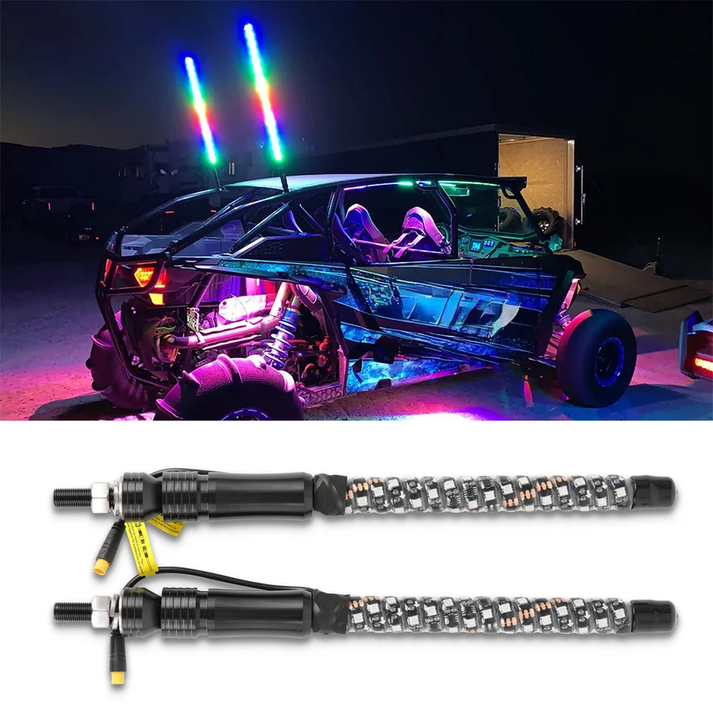 2PCS 1FT LED Whip Lights 12V/24V Remote Control Flagpole Antenna Whips for UTV, ATV, Off Road, Truck, Sand, Buggy Dune, RZR