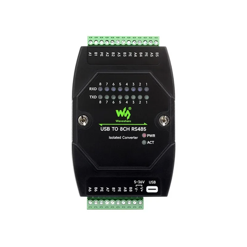 Industrial-grade USB to 8-way RS485 Converter for Universal Serial Communication Supporting Wall and Rail Mounting
