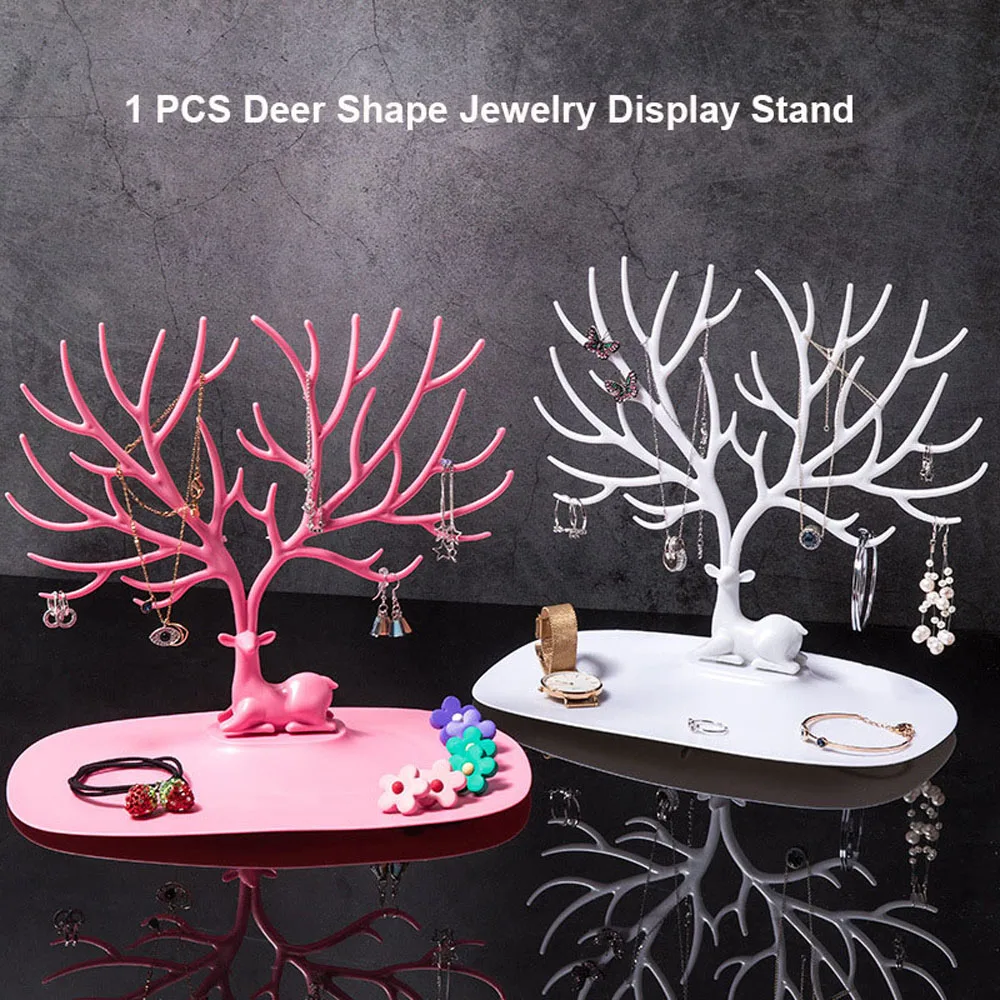 

Earrings Useful Acrylic Plastic Tree Shape Stand Hanger Deer Ornament Ring Display Tools Jewelry Organizer Jewelry Display Rack