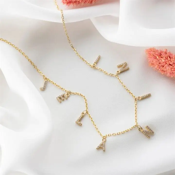 EMANCO Customized Name Necklace Personalized Zircon Letter Stainless Steel Choker Necklace Pendant Nameplate Gift Dropshipping