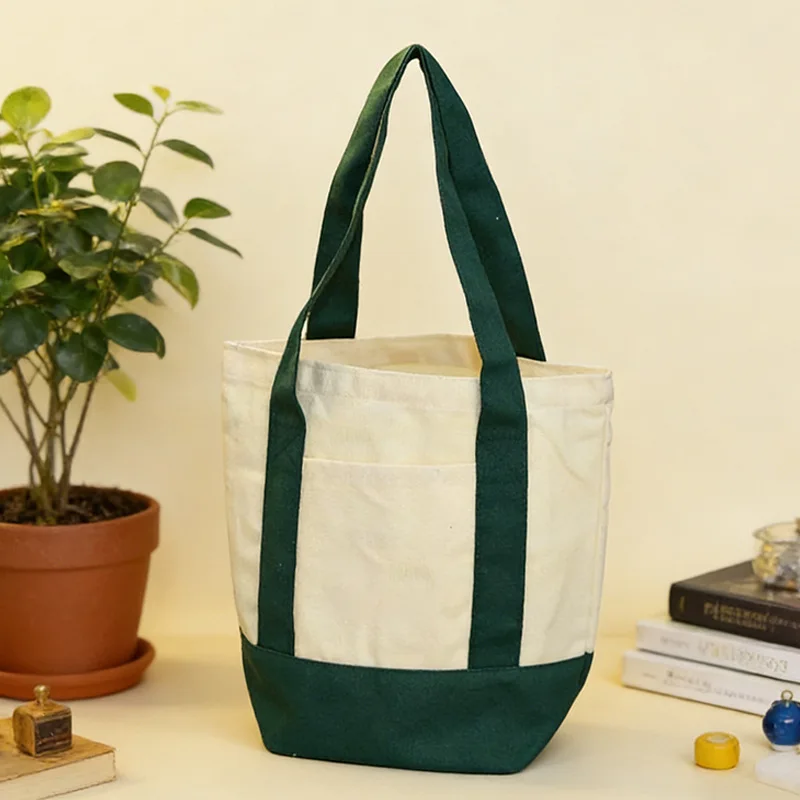 Fashion Canvas Shopping Bag Color Stitching Handbag Daily Commute Simple Soft Comfy Shoulder Bag Ecofriendly Storage Lunch Bag