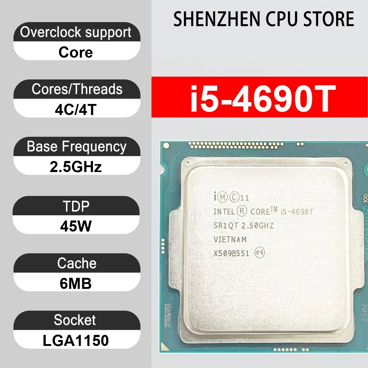 Intel Core i5-4690T 4 Core 4 Thread 2.50GHz 45W 6MB Cache 22nm LGA1150 SR1LL DDR3/DDR3L 1333/1600 MHz Haswell Refresh