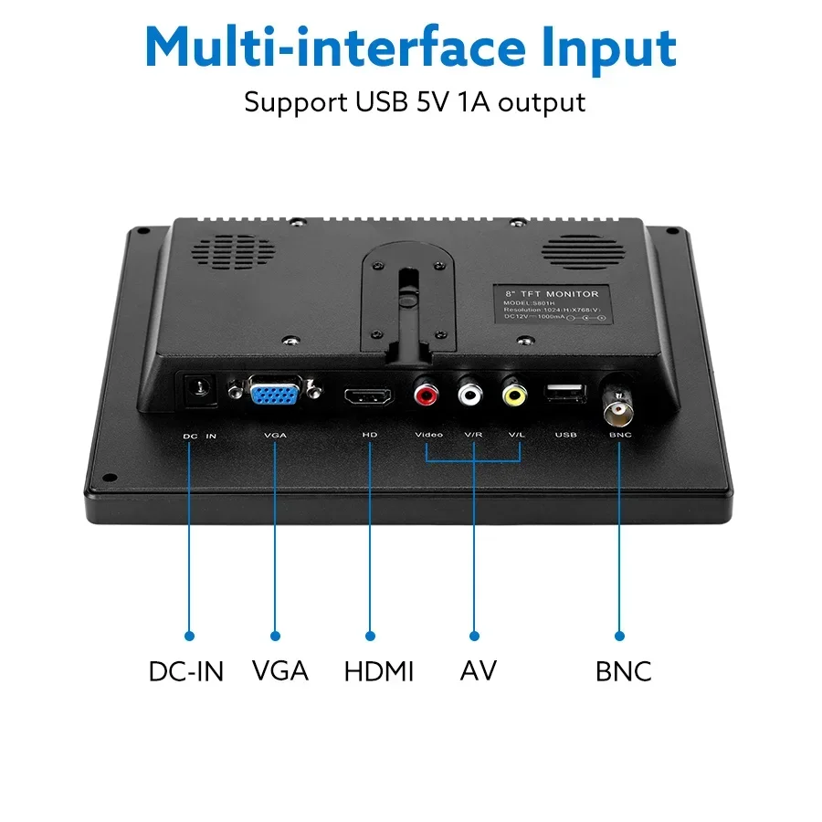 Eyoyo EM08B 8 Inch Portable Mini TV Monitor TFT LCD Screen 1024x768 Display With VGA BNC HDMI For Security Surveillance Monitor