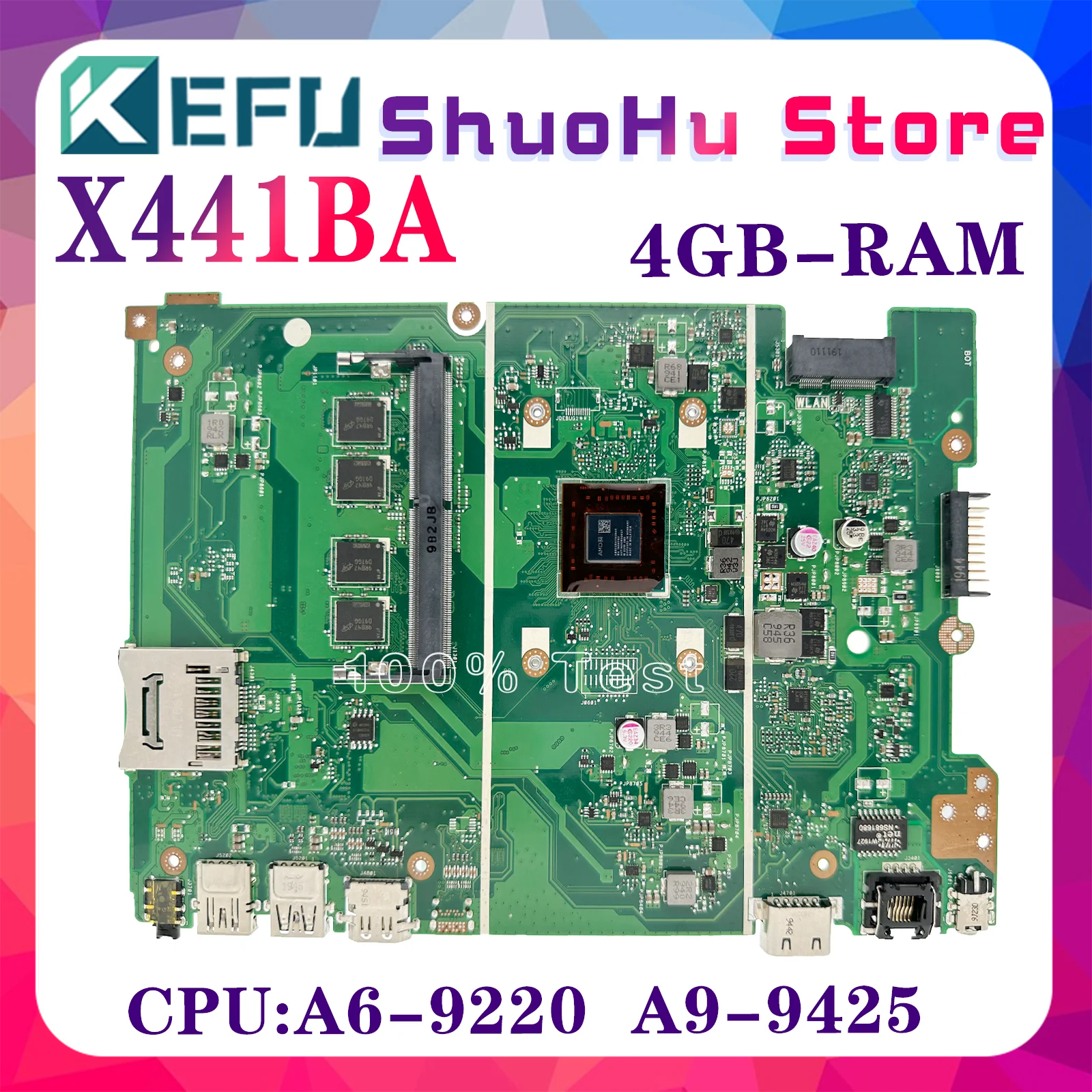 

KEFU Notebook X441BA Mainboard For ASUS X441B X441BA Laptop Motherboard With A4-9125 A6-9220 A6-9225 A9-9420 RAM-4GB 100% Test