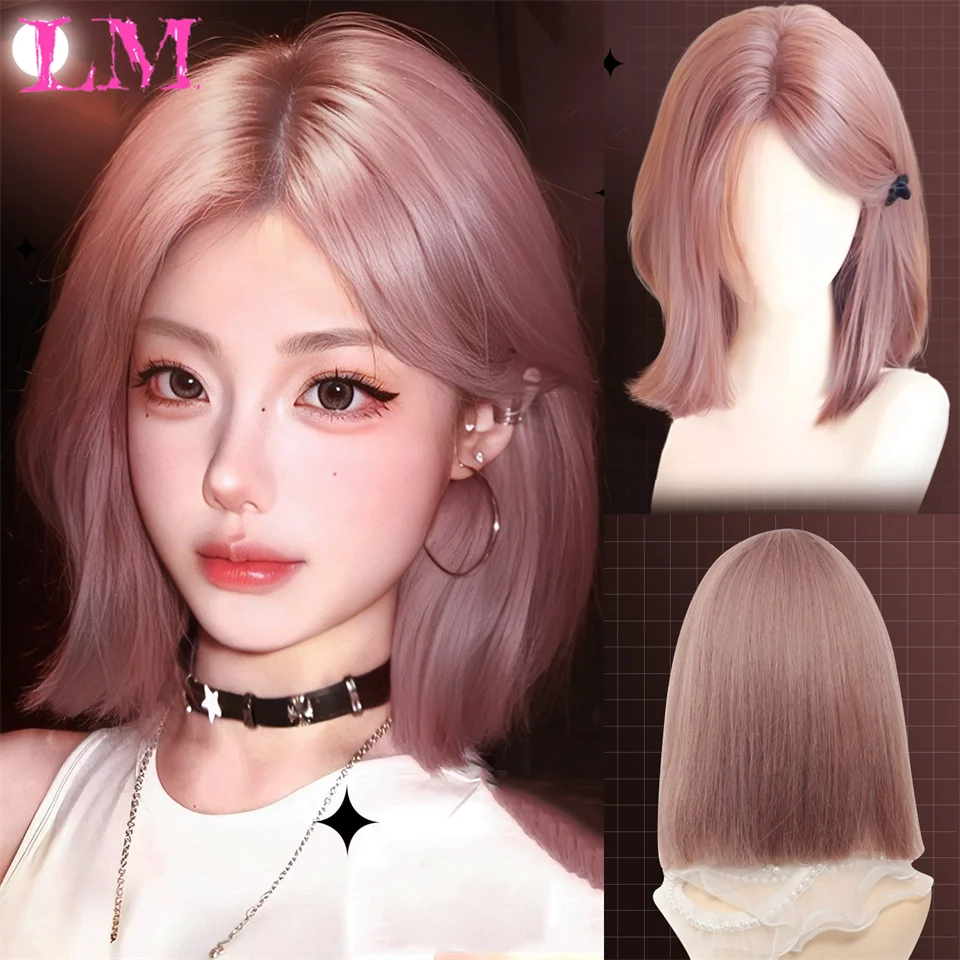 

LM Synthetic Fiber Wigs for Women Long Straight Wavy Brown Blonde Wig with Bangs Heat Resistant Fashion Natural Daily Party