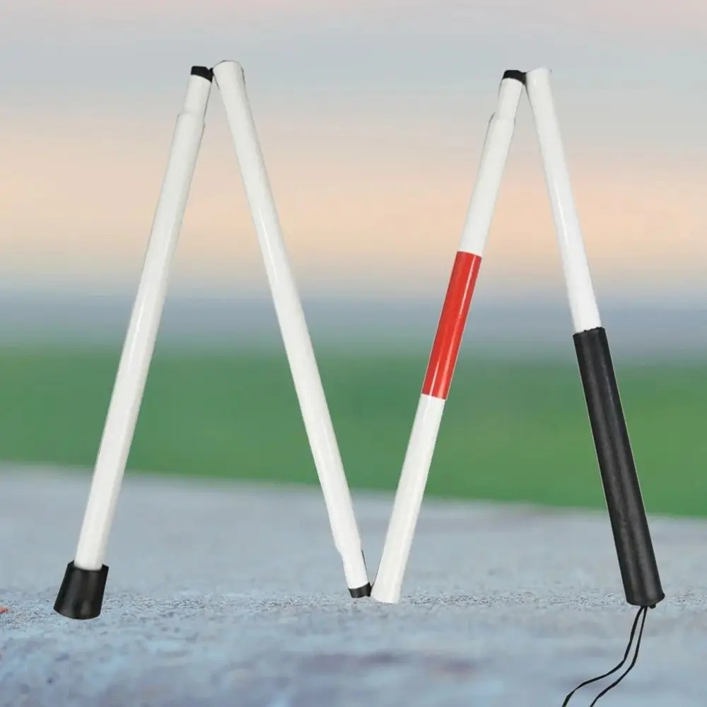 Aluminum Alloy Blind Walking Stick Reflective Anti-slip Grip Hiking Trekking Pole Adjustable Height 4 Section Folding Cane