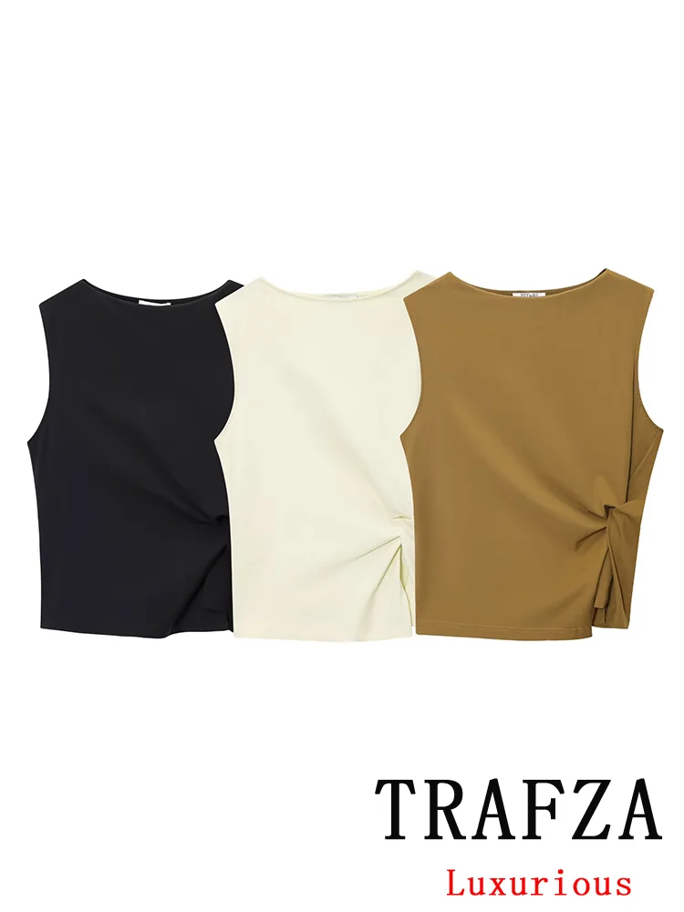 

TRAFZA Eleagnt, повседневная шикарная женская майка, однотонные топы без рукавов с вырезом лодочкой, новинка 2025, модный весенне-летний универсальный пригородный топ